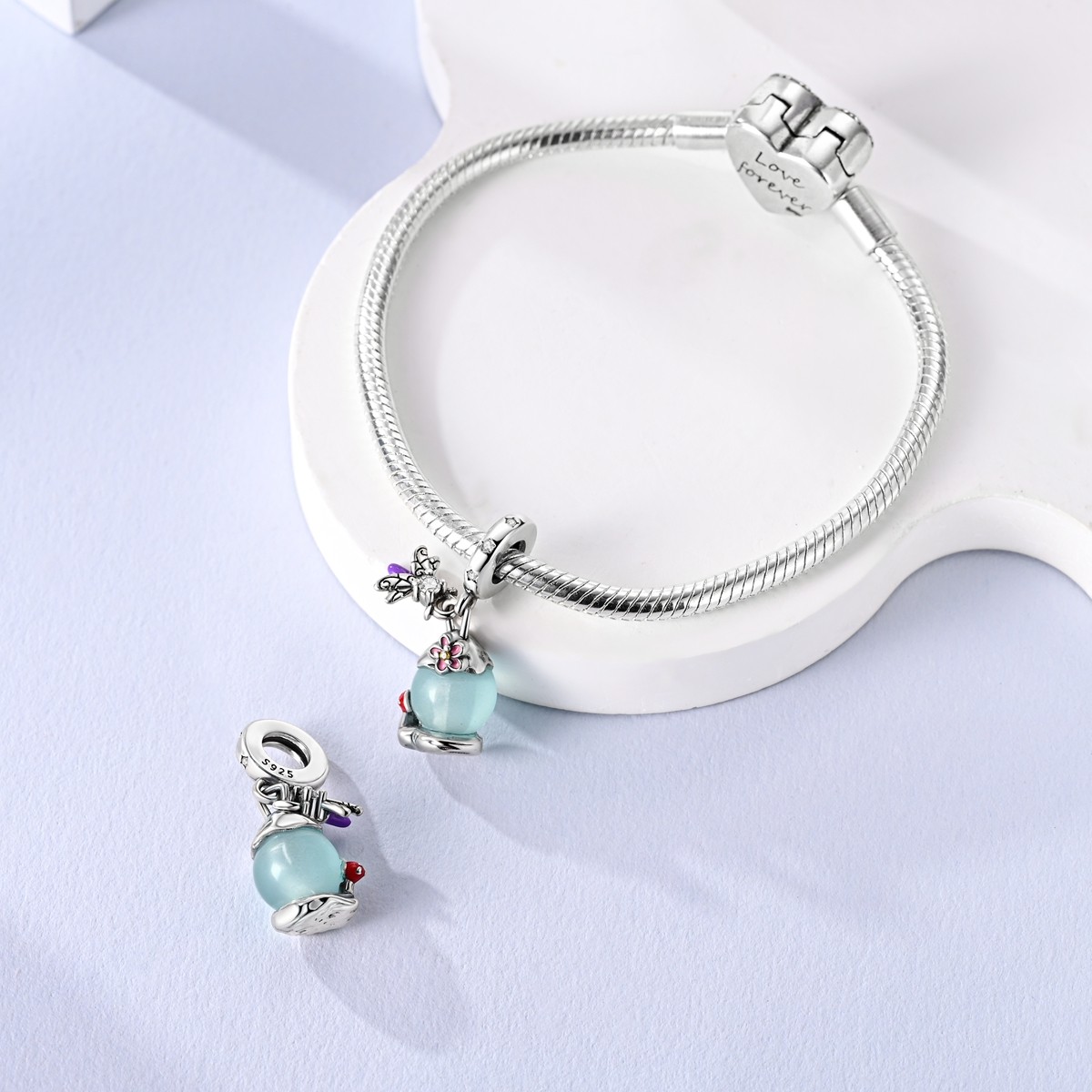 MULA 925 Sterling Silver DIY Charm Firefly Luminous Pendant for Women Bracelet