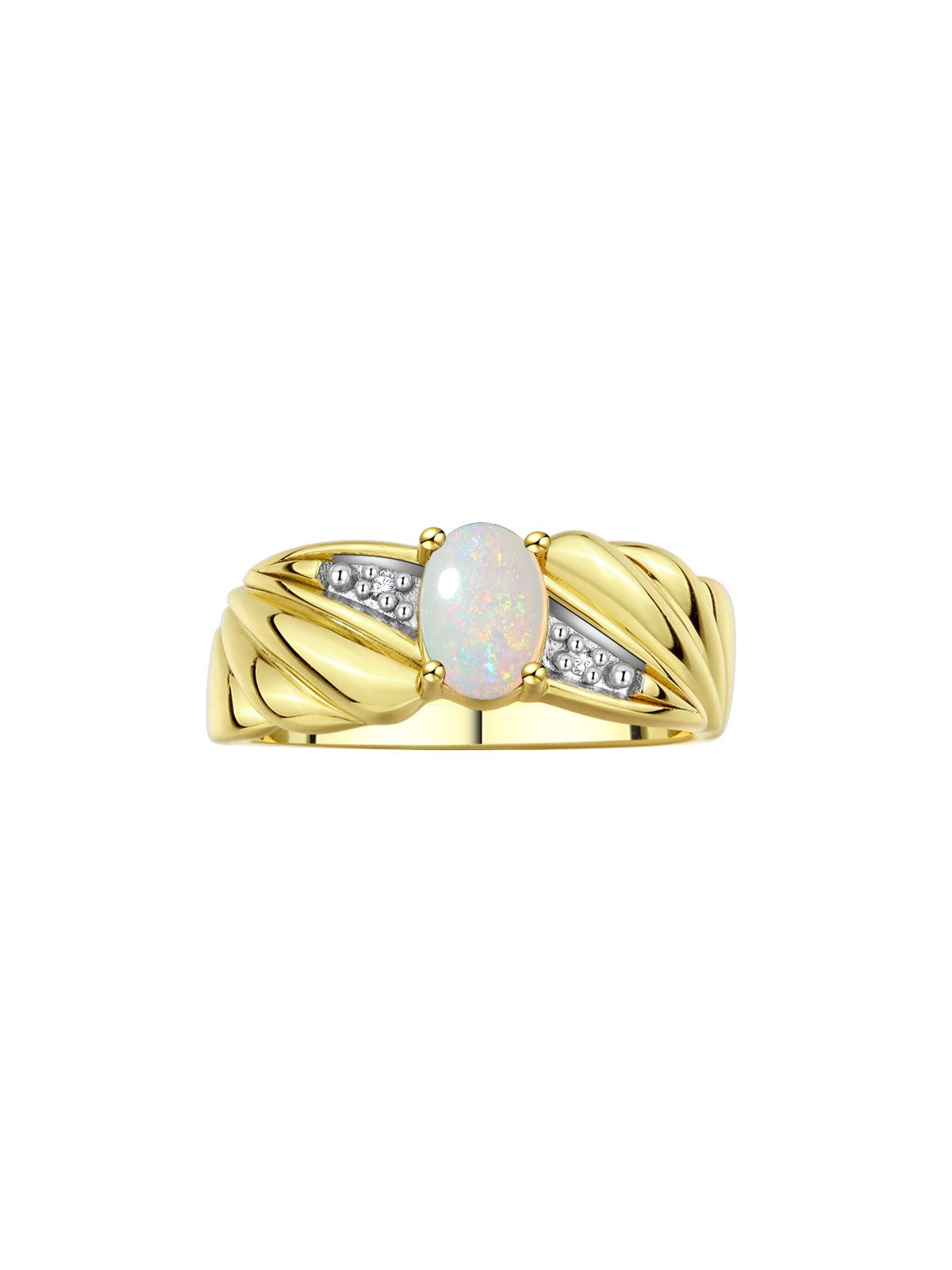 RYLOS OPAL & DIAMOND ANGEL WING RING YELLOW GOLD PLATED SILVER SIZE 8