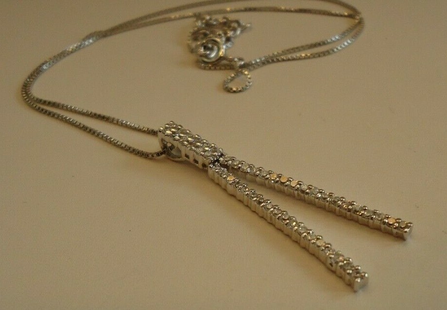 DOUBLE BAR DESIGN NECKLACE PENDANT W/ LAB DIAMONDS/ 925 STERLING SILVER / 18”