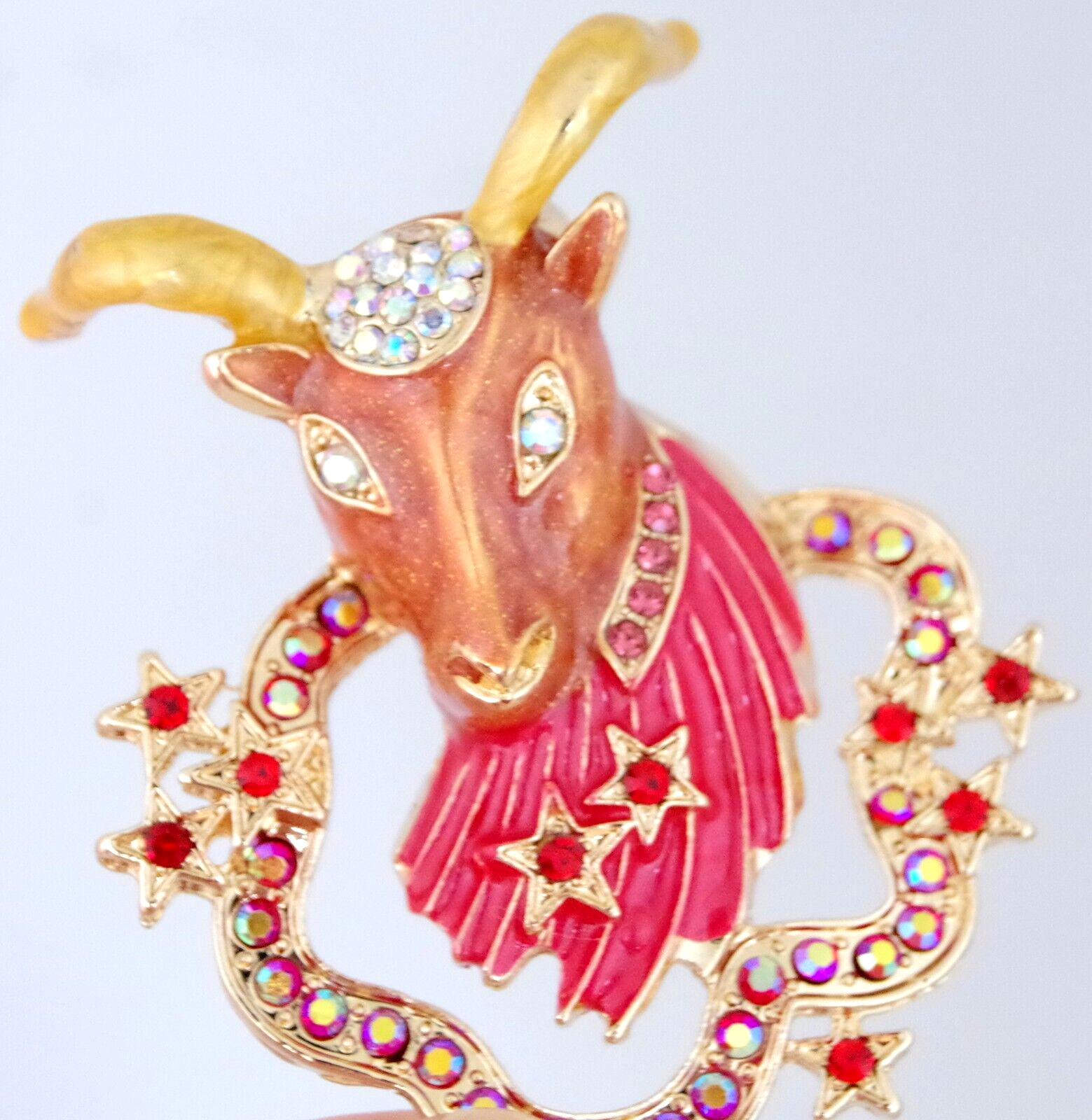 2.75″ DESIGNER STYLE CAPRICORN ZODIAC HOROSCOPE GOAT AB RHINESTONE BROOCH PIN