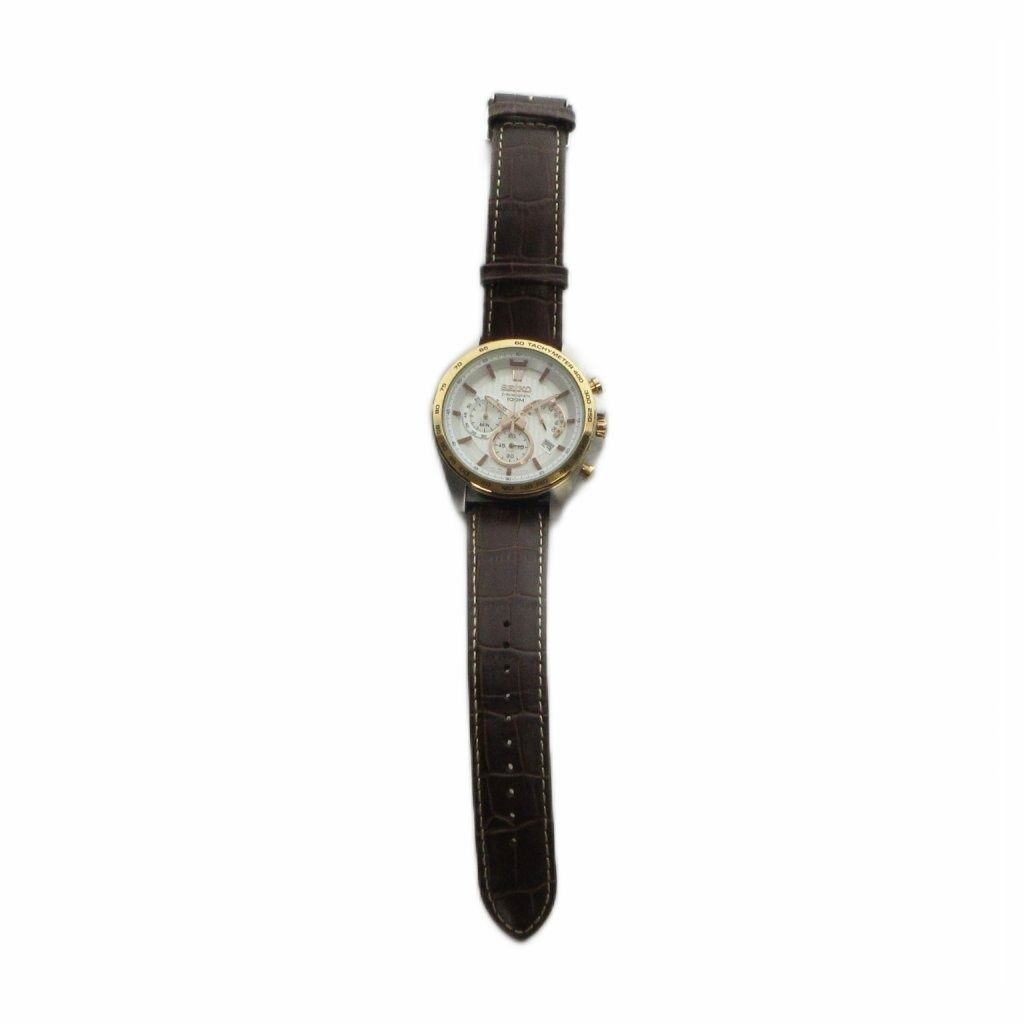 SEIKO 8T63 00G0 Watch Quartz Leather Belt Chronograph with Calendar Gold Color G