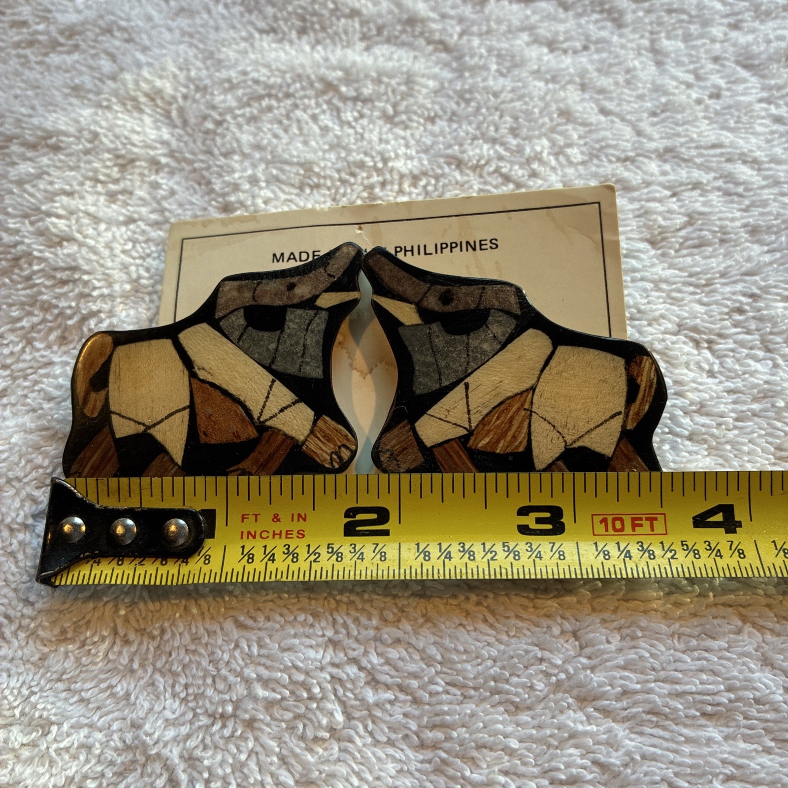 Vintage Lee Sands Wood Inlay Elephant Necklace and Earrings Made In Philippines