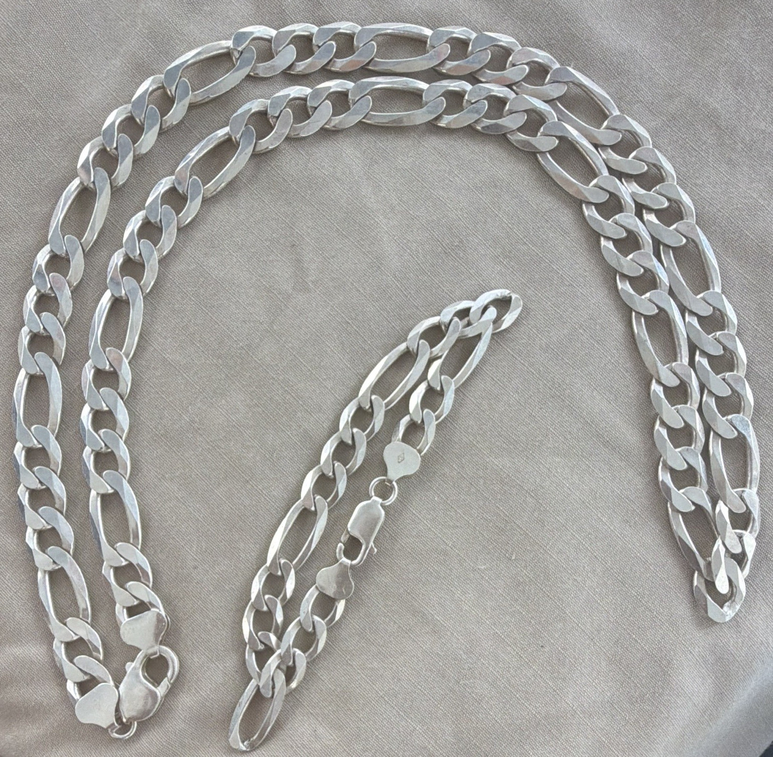 Men’s 925 Sterling Silver Figaro Chain Necklace, Lobster Clasp, No Stone