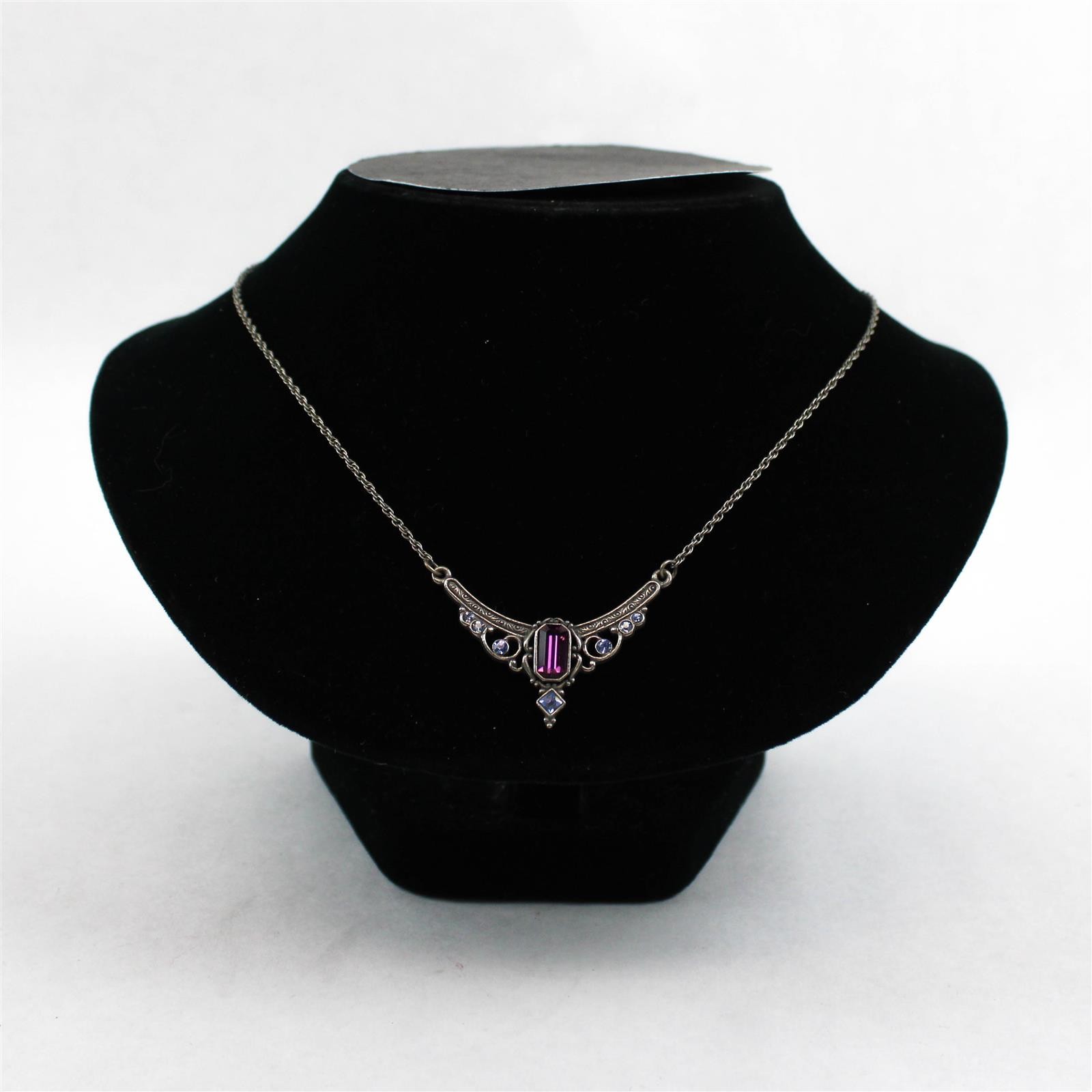 Vintage Silver-Tone Fashion Necklace with Stones, 1928 Brand
