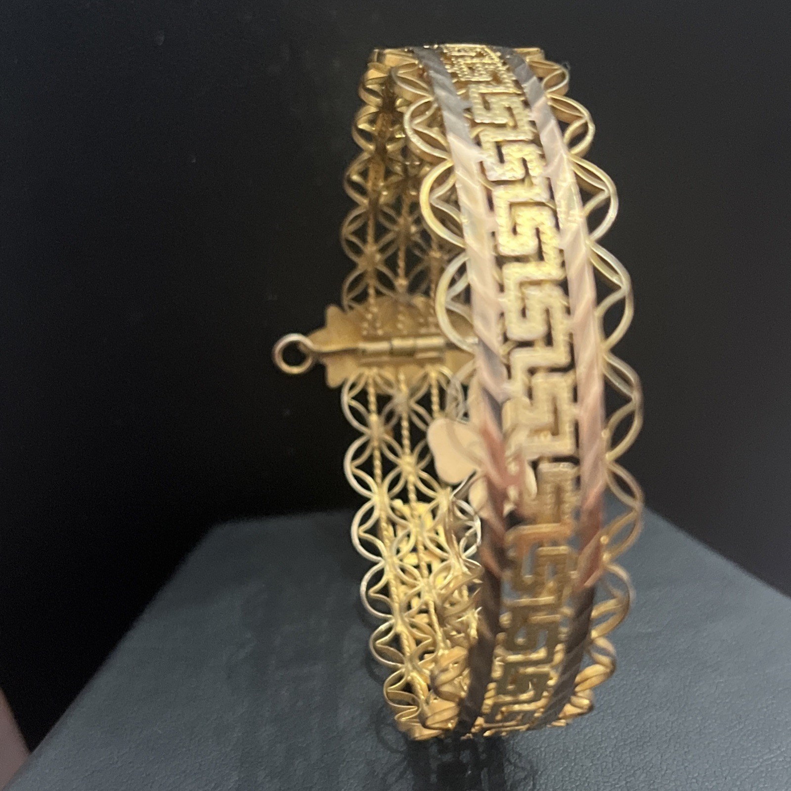 Antique Victorian Etruscan Gold Filled Greek Key Bangle Wedding Love Bracelet