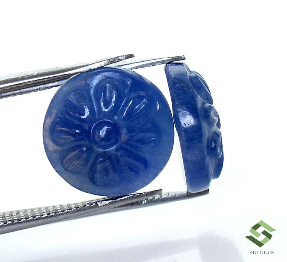 11.50 mm Natural Blue Sapphire Hand Made Carving Pair 10.97 CTS Loose Gemstones