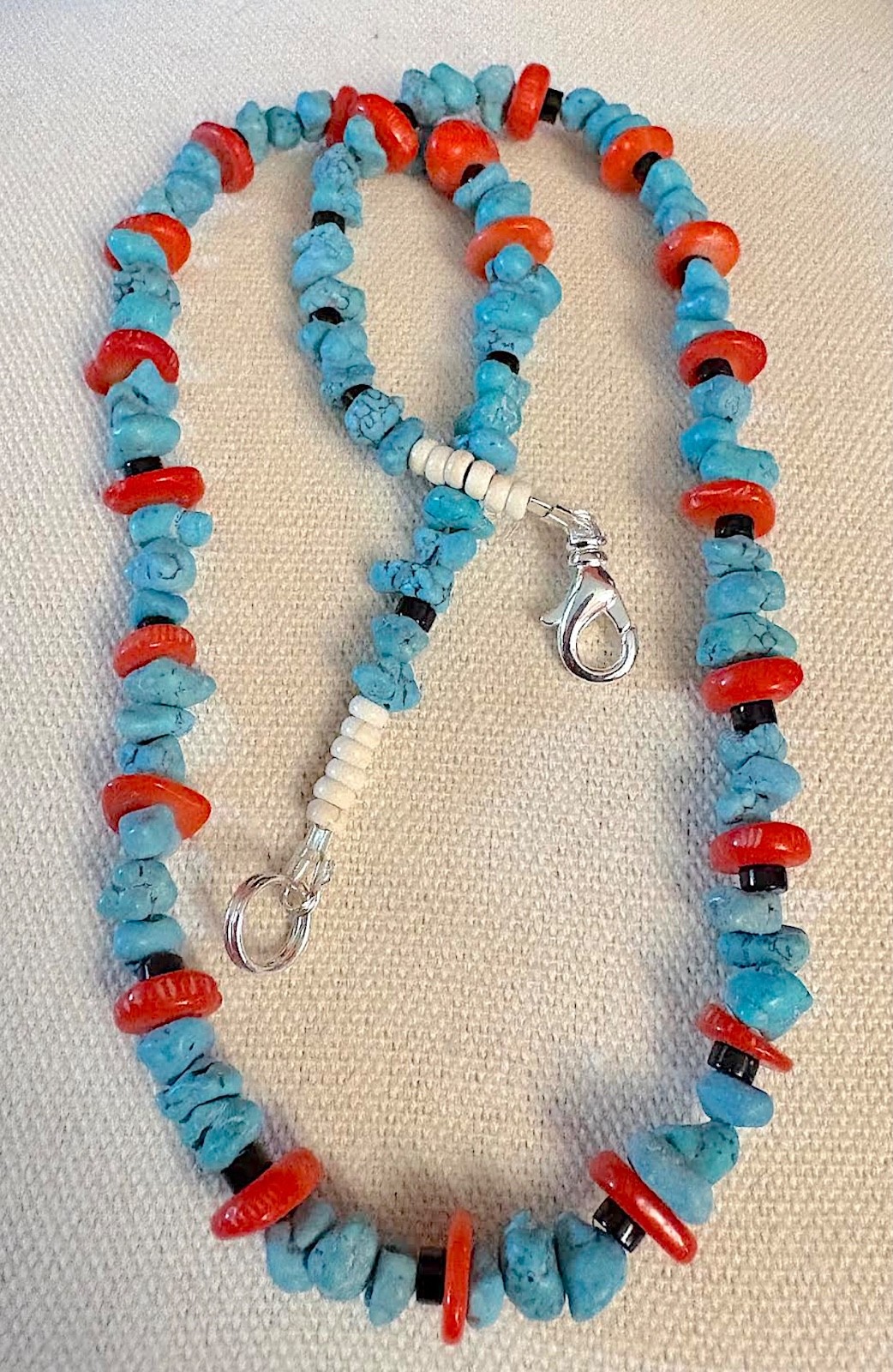 Blue Turquoise/Red Coral/21″/Gemstone Necklace (TNCO-19)
