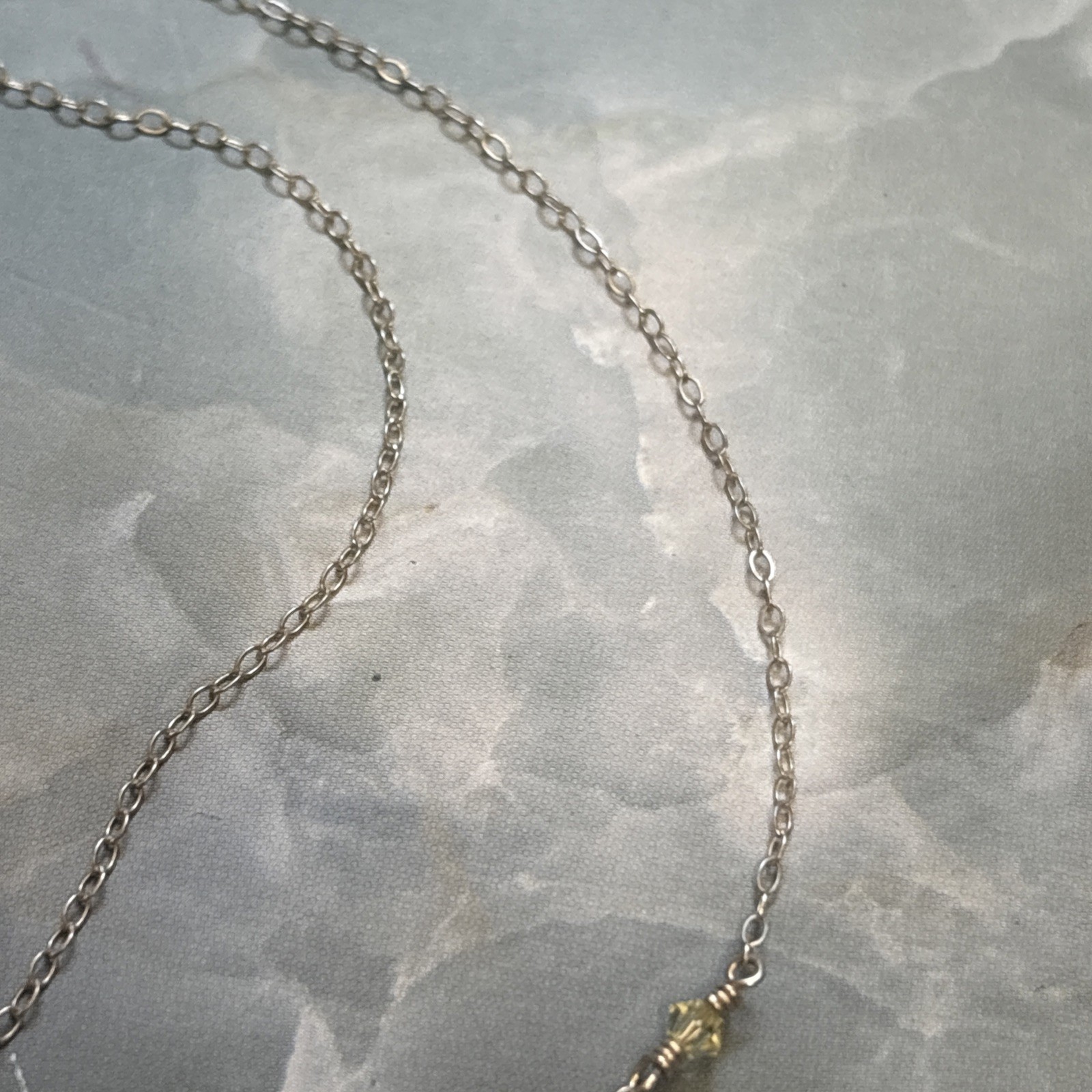 Sterling Silver 925 Y Drop Lariat Necklace Yellow AB Faceted Crystal Pendant