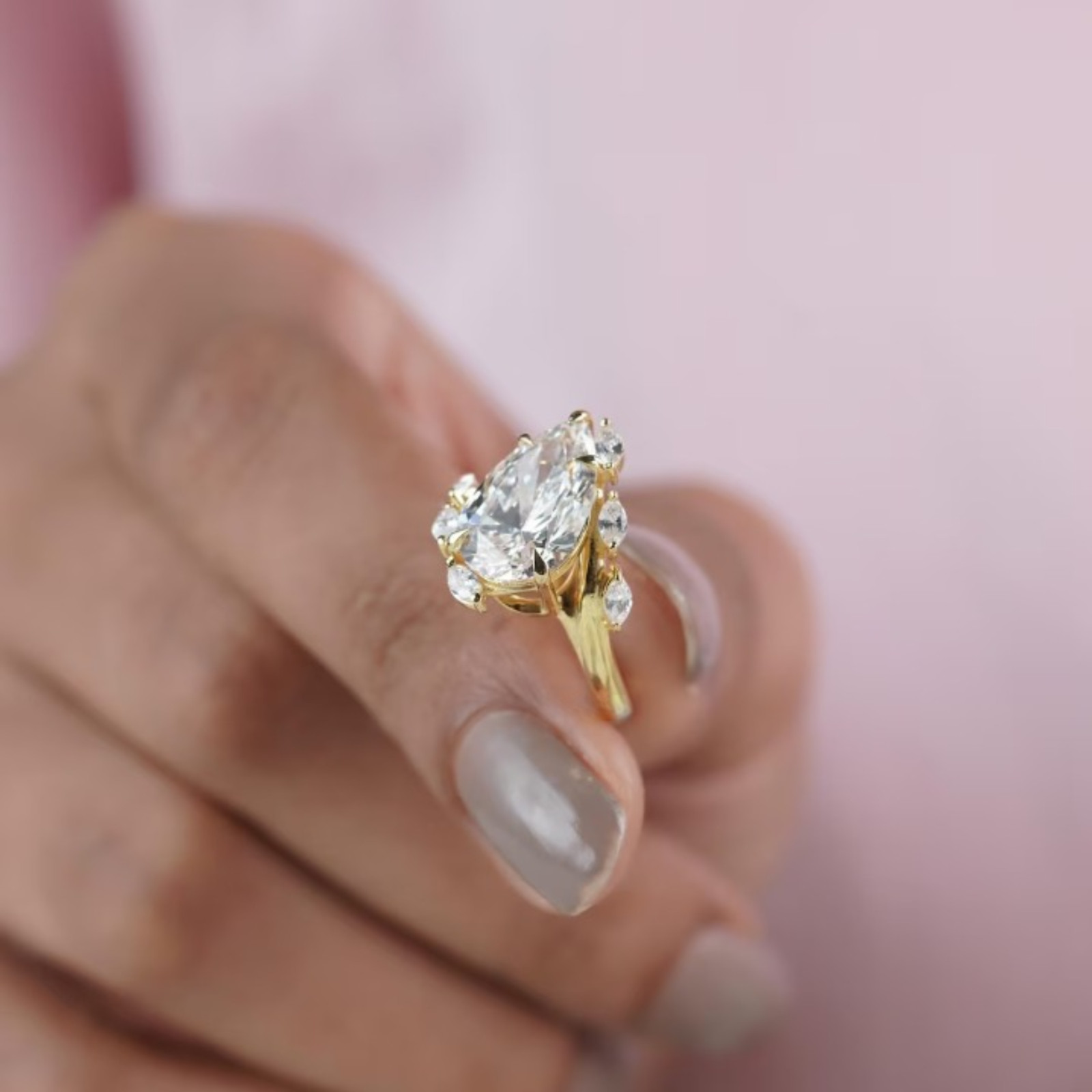 4 Carat Pear Cut Lab Grown Diamond Engagement Ring | 14k Yellow Gold VVS VS