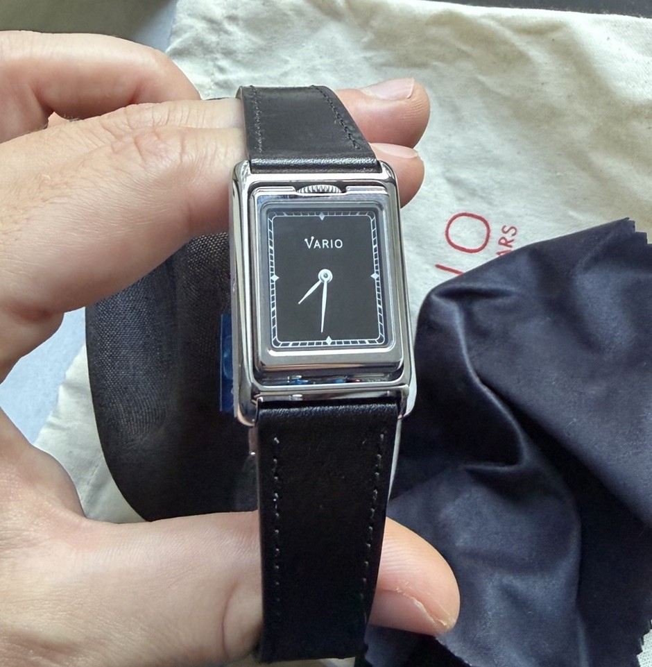Vario VERSA Reversible Dual Time Silver-Black Enamel Quartz Watch
