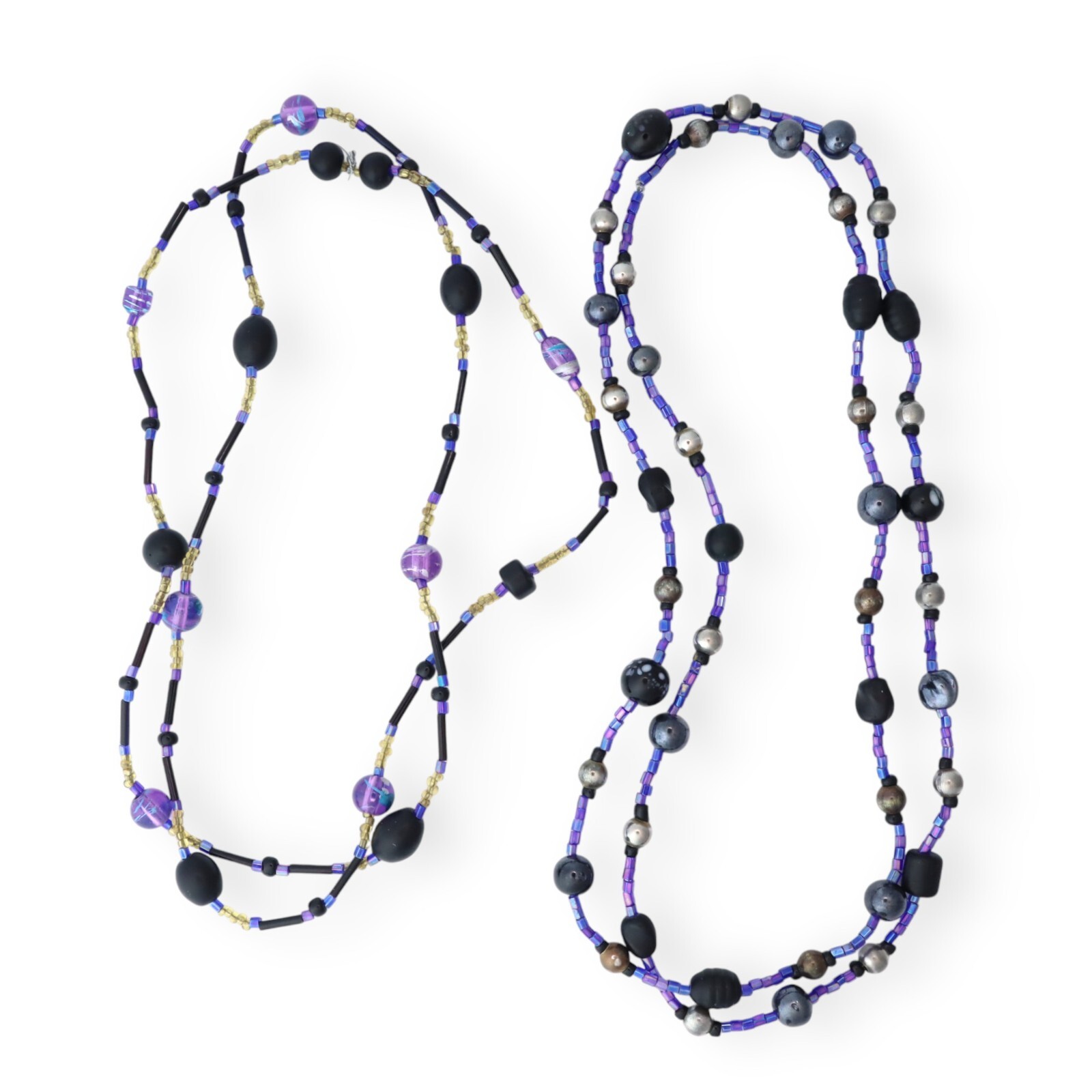 Vintage Venetian Glass Bead Necklace Painted Metal Plastic Seeds Set of 2 Strand