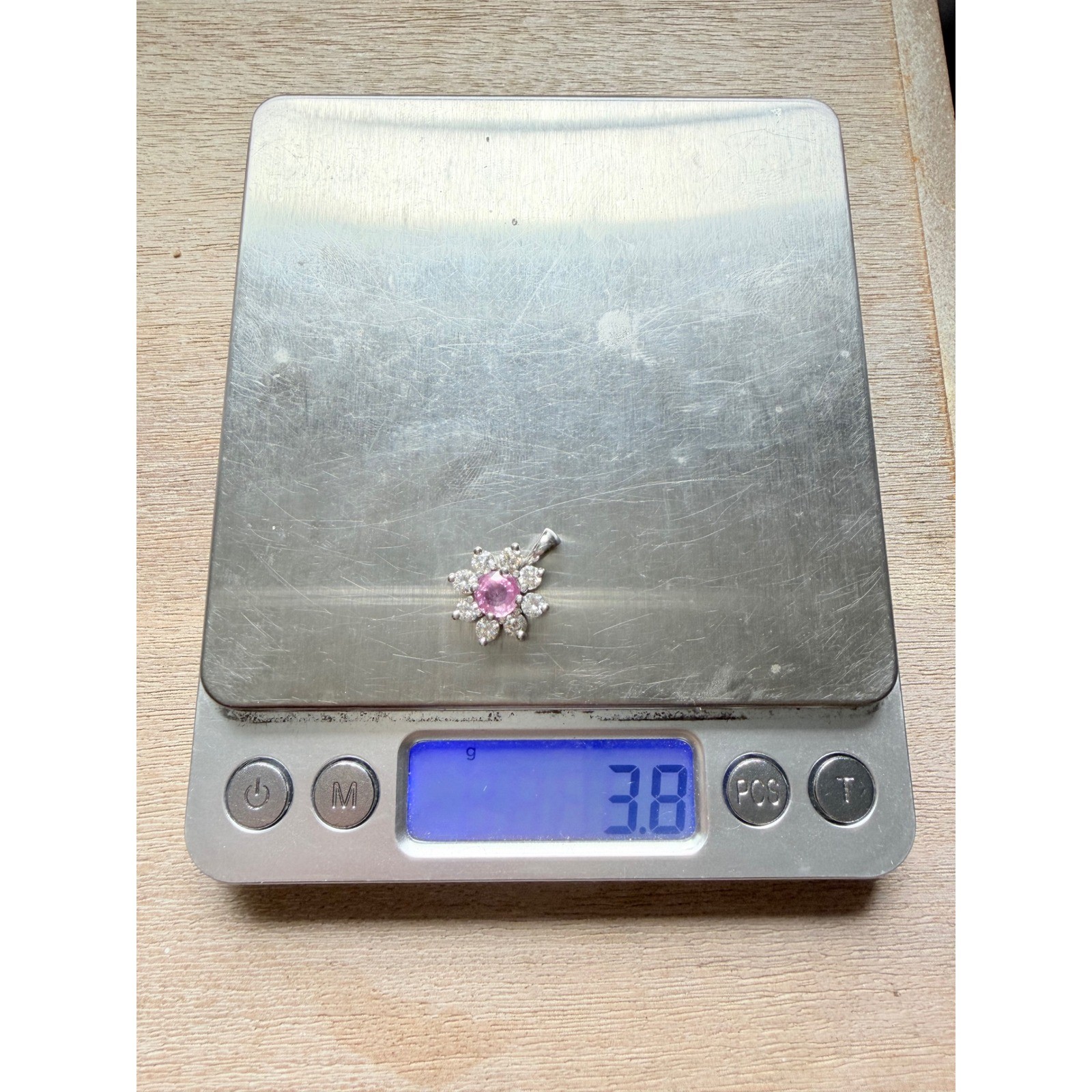 14K White Gold Pink Sapphire & Diamond Flower Pendant