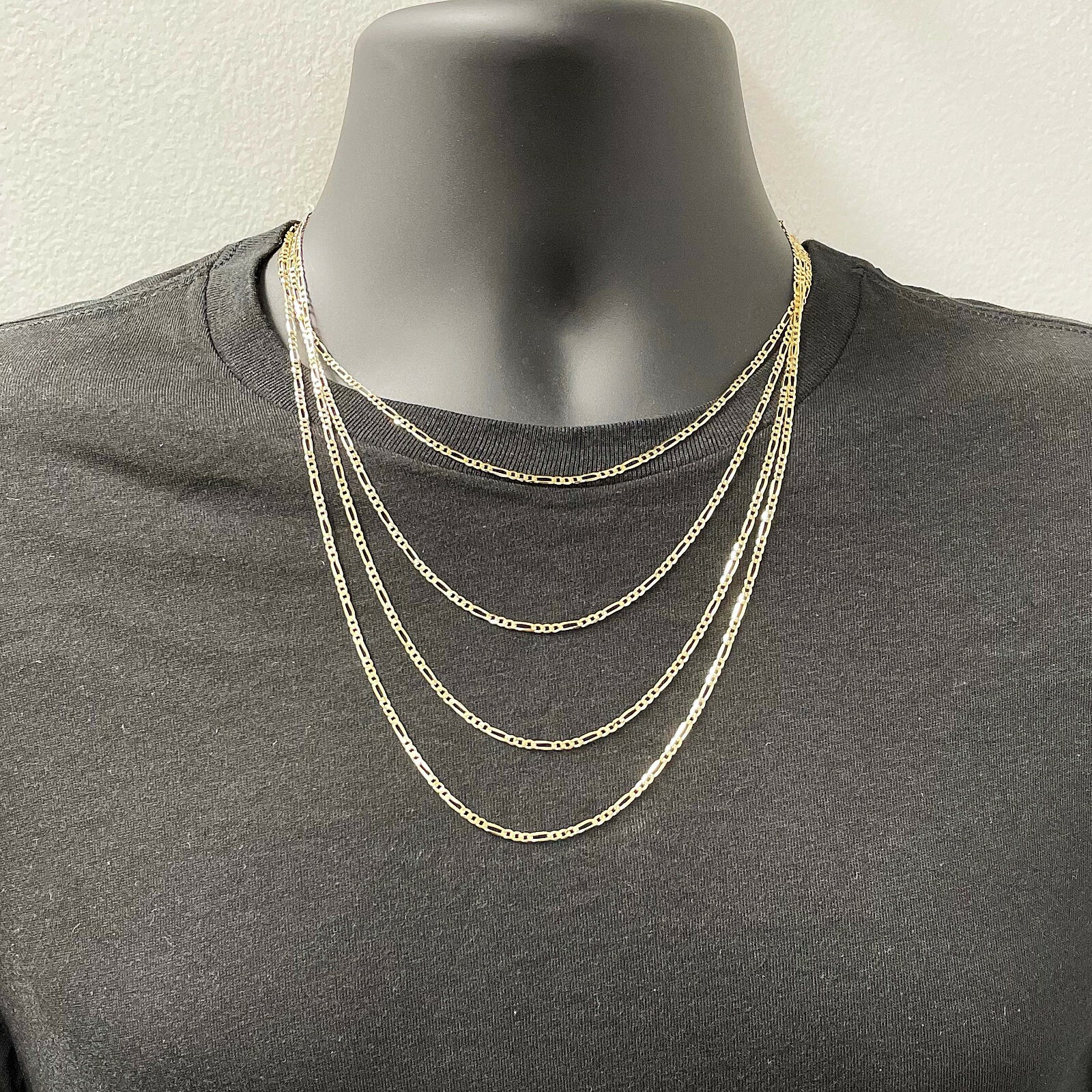 Italian 14k Yellow Gold Solid Figaro Chain Necklace 24″ 2.3mm 5.5 grams