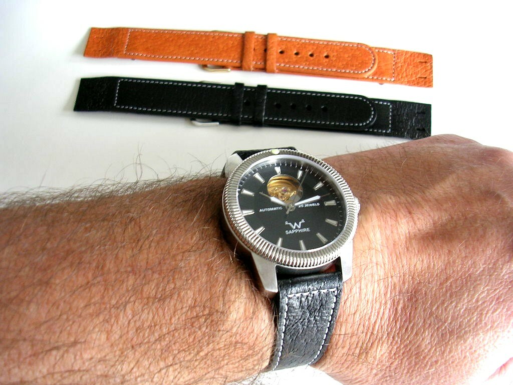 18mm XL Black Open End Genuine Pigskin watch band for Wire Lug watches IW SUISSE