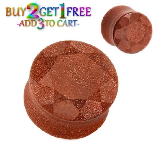 Pair 8g-25mm FACETED GOLD SANDSTONE STONE PLUGS Double Flare Gauges 1177