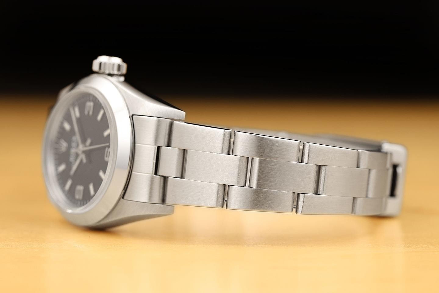 ROLEX LADIES OYSTER PERPETUAL 26MM 67180 BLACK ARABIC STAINLESS STEEL WATCH