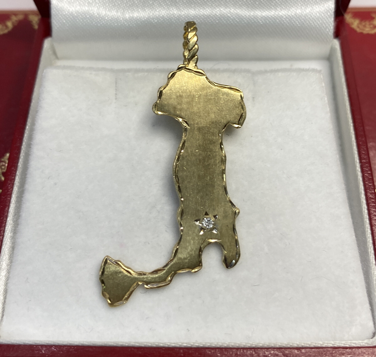 MA 14k Yellow Gold Diamond Italy Boot Satin Rope Charm Necklace Vintage Pendant