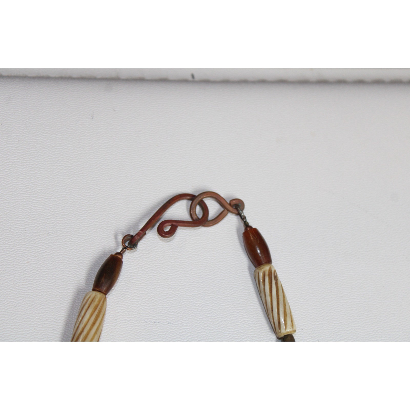 handcrafted Nigerian Trade Bead Necklace 26″ blue yellow brown glass copper