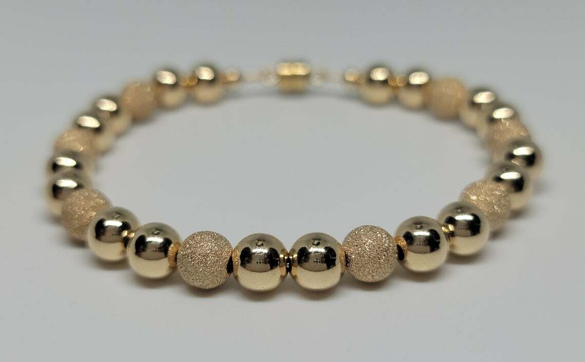 14K Yellow Gold-Filled Stardust 6mm Beaded Magnetic Closure Handmade Bracelet