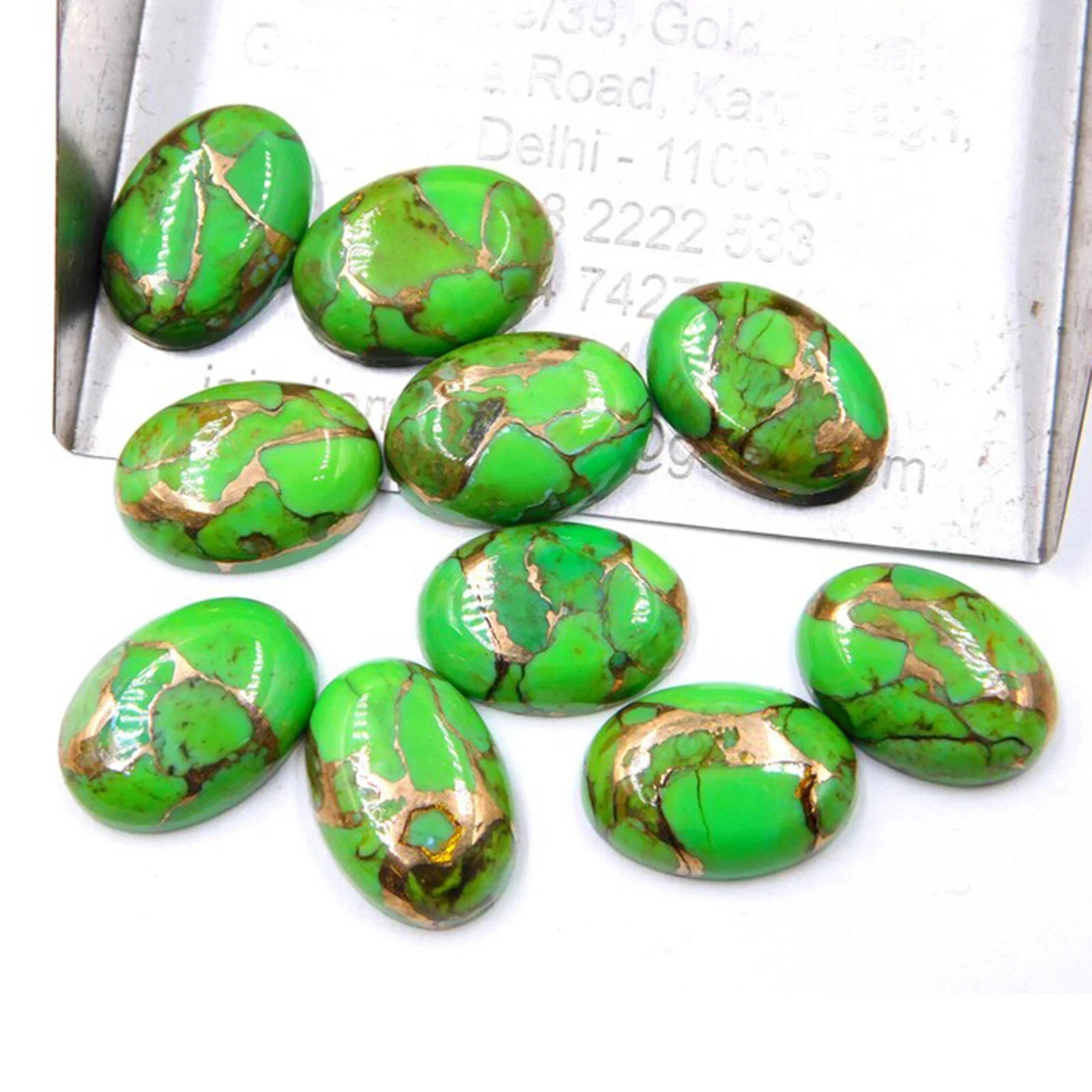 AAA+ Green Copper Turquoise Oval Cabochon Loose Gemstone (100 Pcs of Lot)