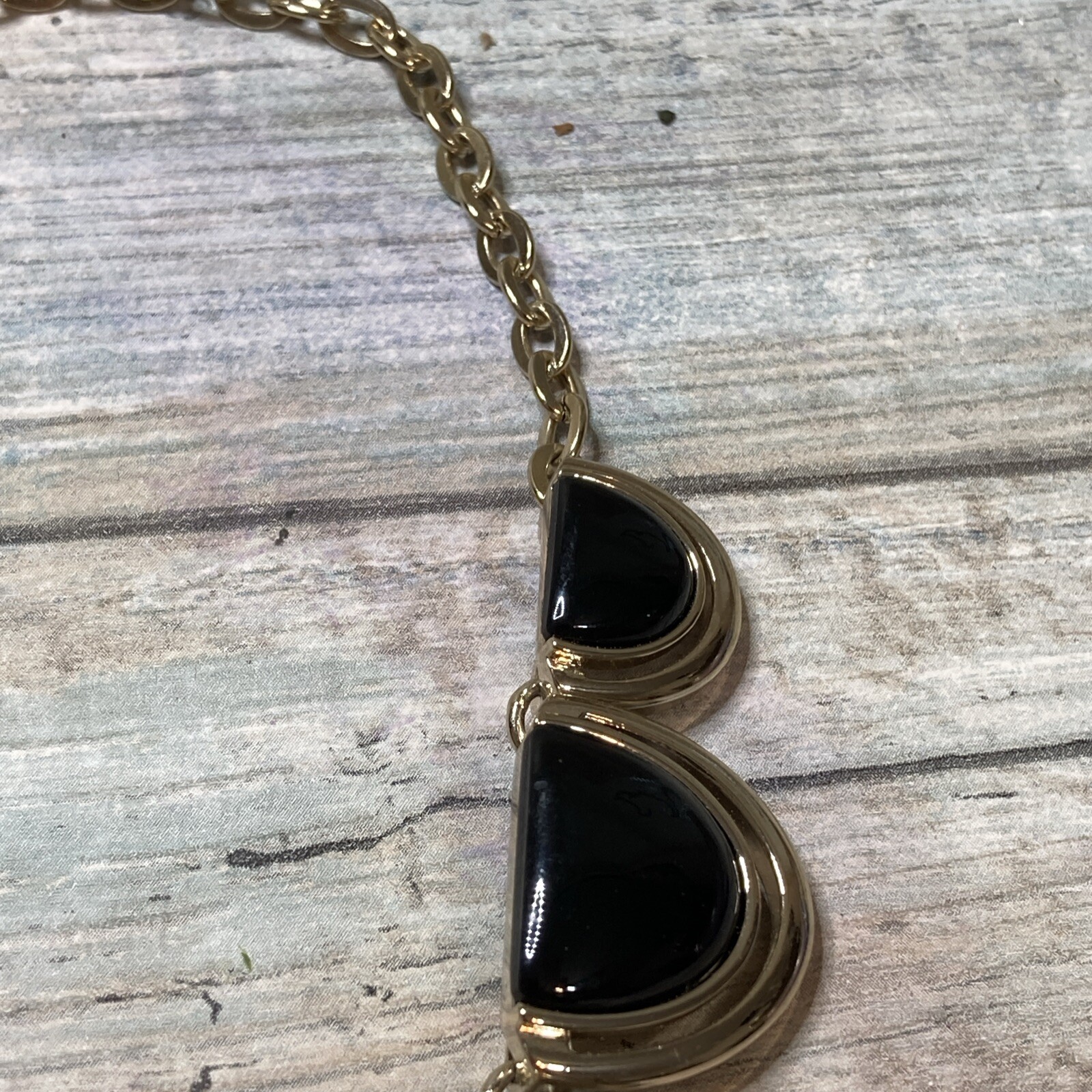 Talbots Black Gold Tone Statement Necklace 20″ NWOT