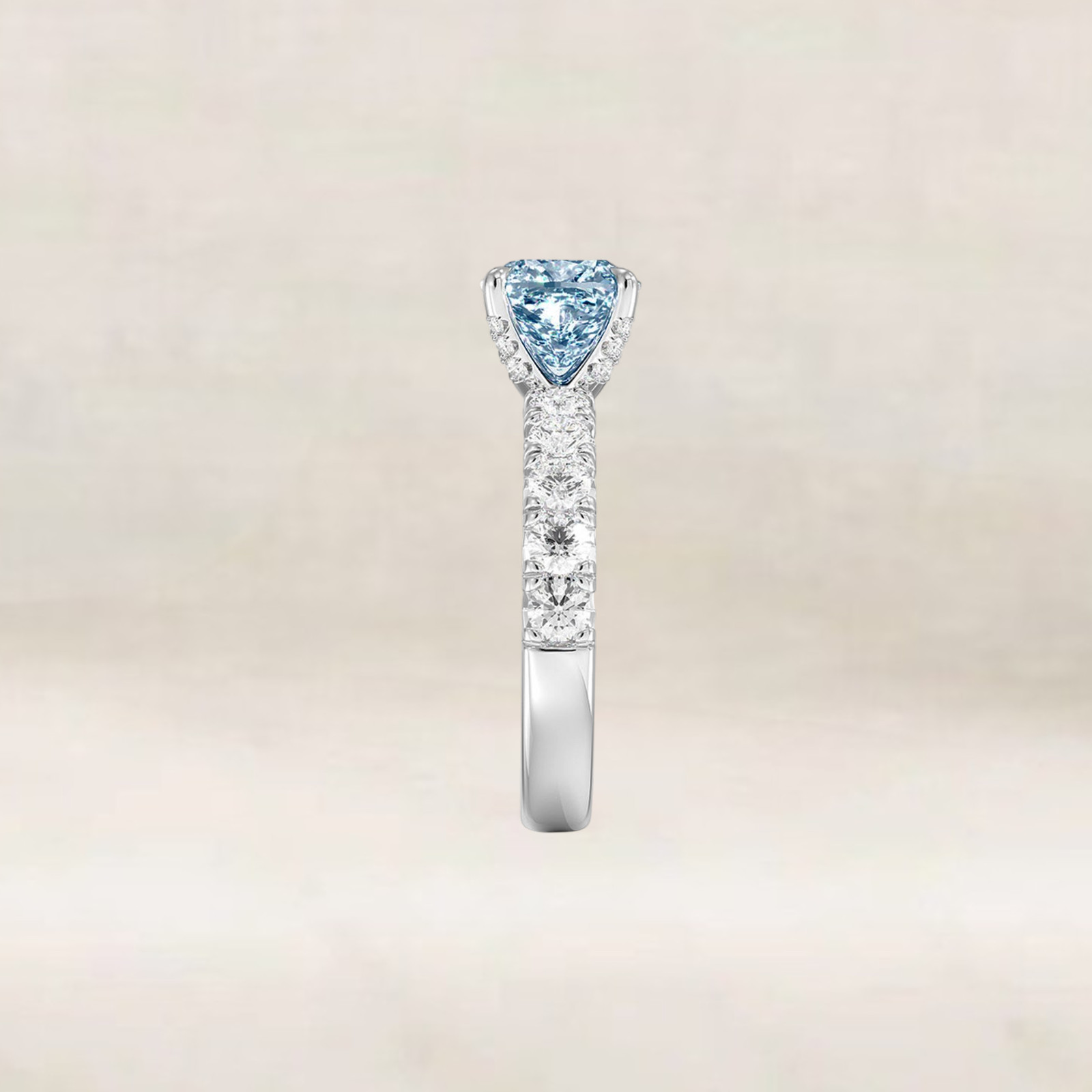 Cushion Cut 2.65 Ct Fancy Intense Blue Diamond Ring IGI Lab Grown 950 Platinum
