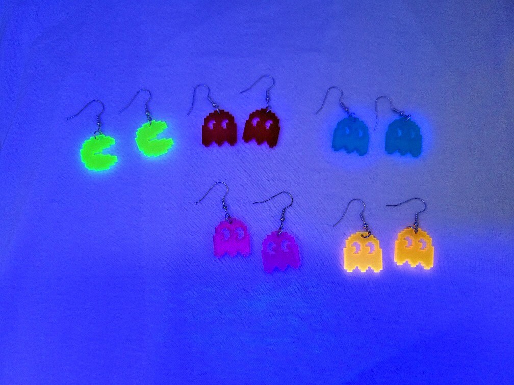 Pac-Man & Ghost Gang Dangle Blacklight Earrings – You Pick!!