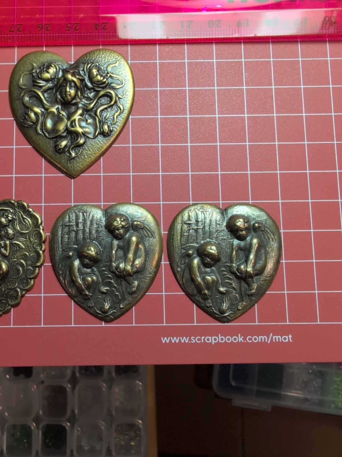 Art Nouveau Brass Stamped Findings Lot Set Of 4 Vintage Antique Classic