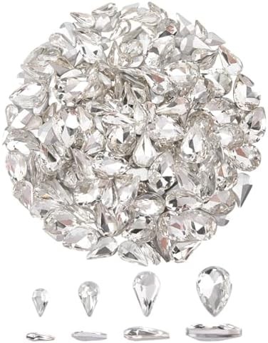 220 Pcs Mini Teardrop Glass Rhinestones 4Sizes Faceted Pointed Back Rhinestone N