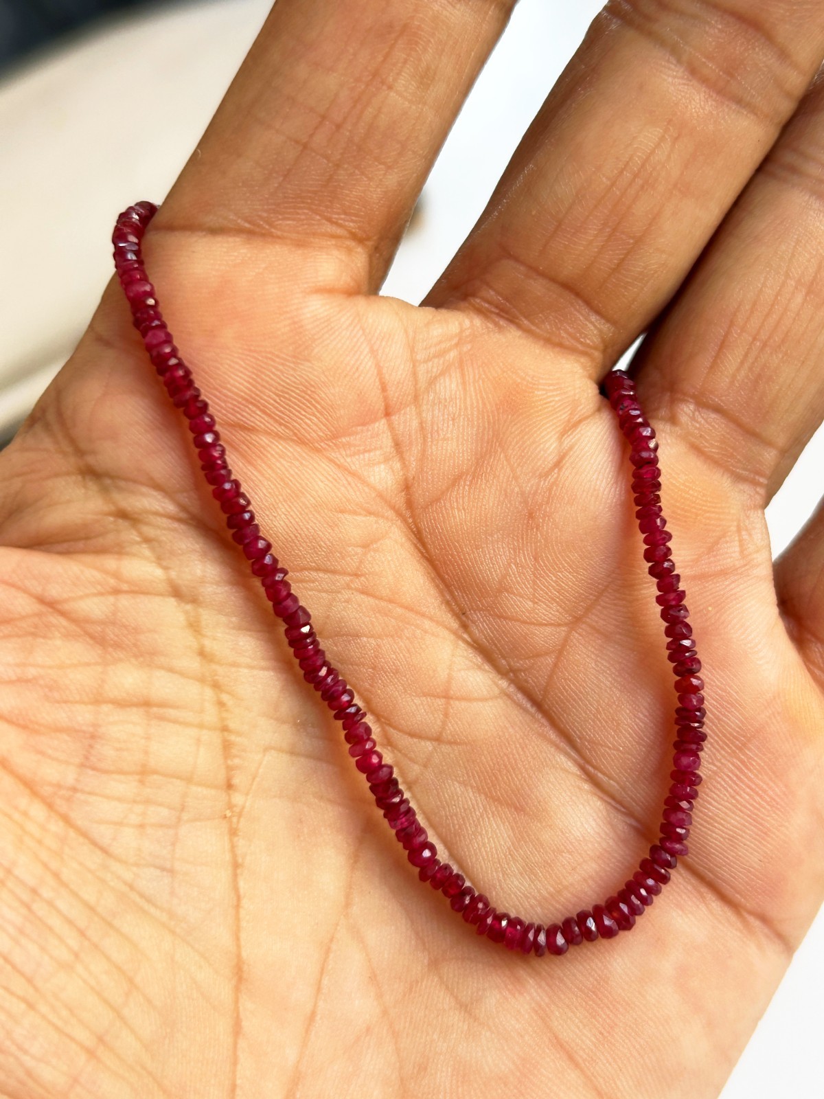 Natural Ruby Hand Bracelet 3 – 3.50 mm Faceted Beads Rondelles Deep Red Ruby