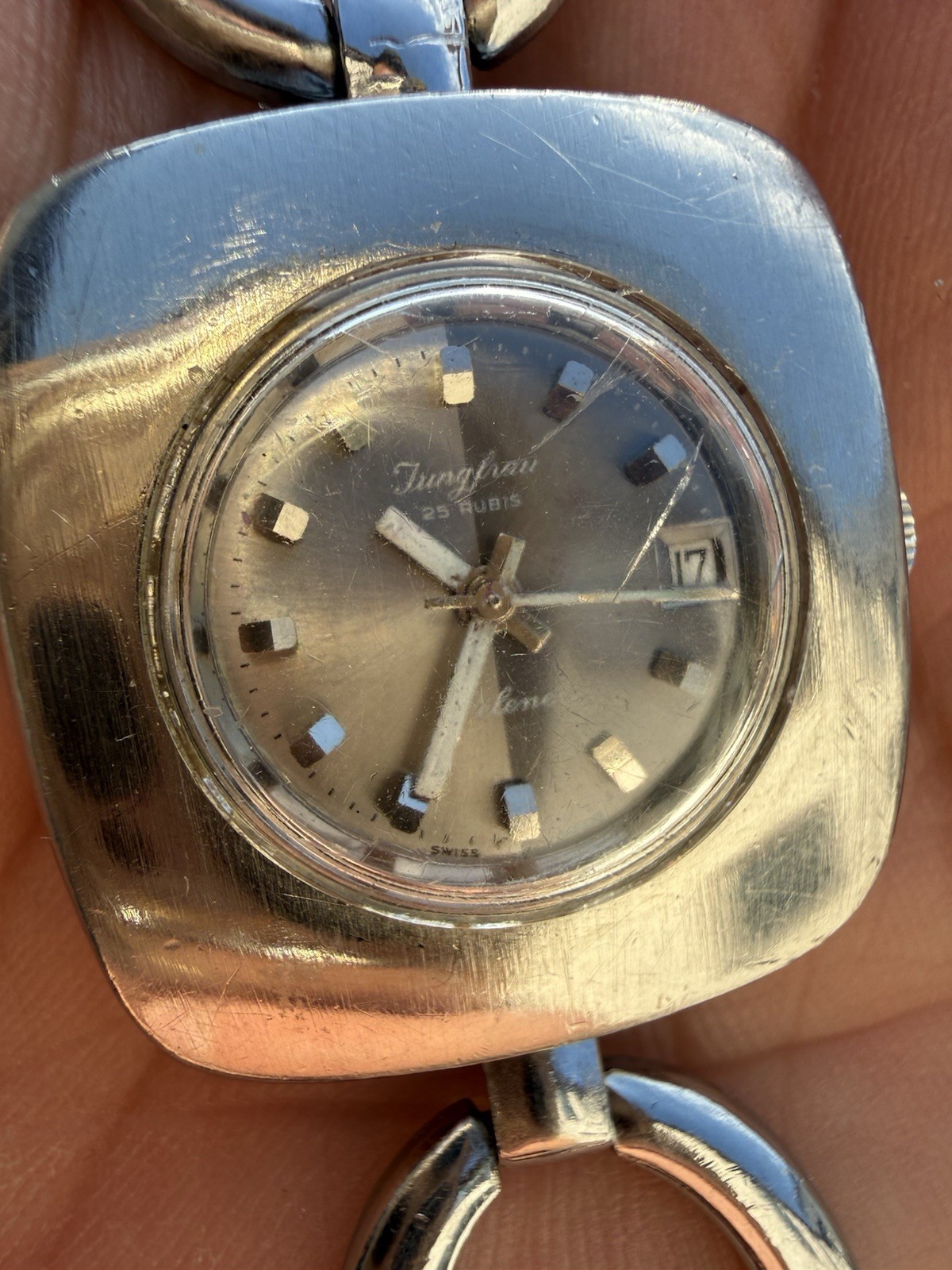 Vintage Jungfrau Selene 25 Rubis Swiss Automatic Ladies Bracelet Watch 70s
