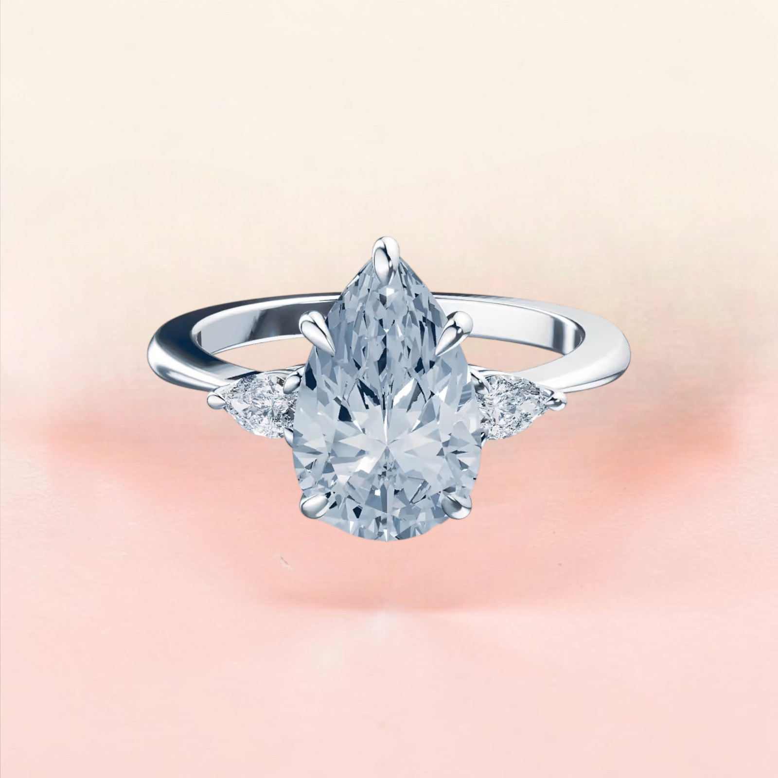 3.60 Ct Pear Cut IGI Lab Created Diamond Ring Fancy Intense Blue 950 Platinum