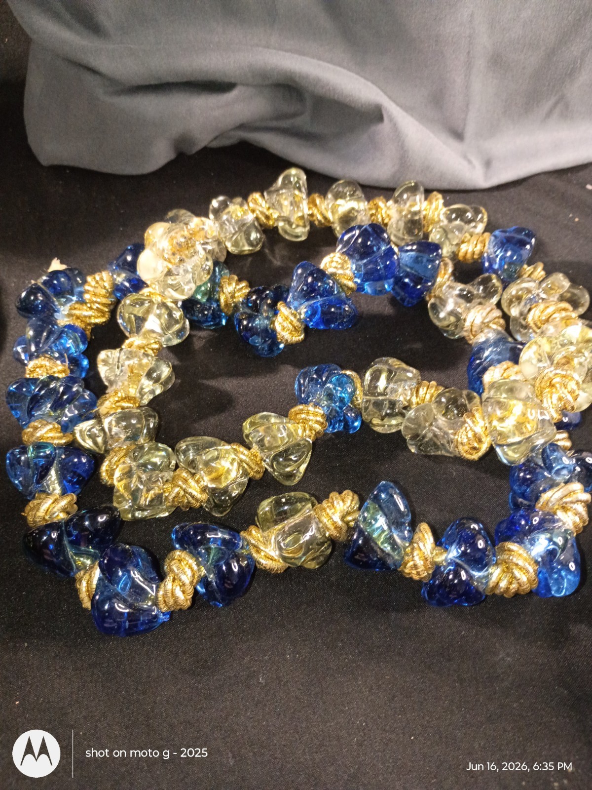 Blue & Clear Glass Beaded Necklaces Gold Tone Spacers Beads (Craft Only)