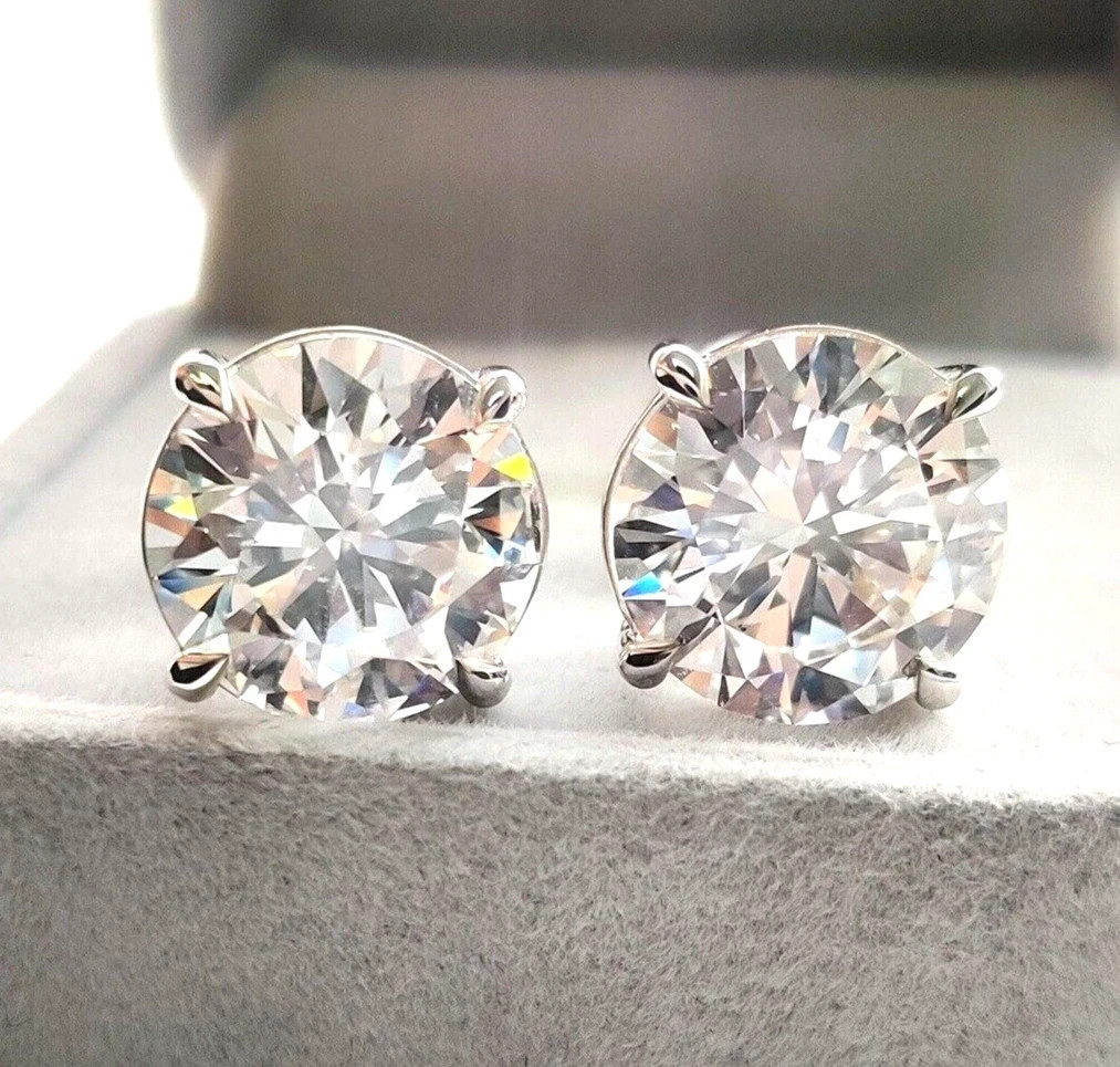 HUGE & RARE 20 Ct Treated Certified White Diamond Solitaire Stud, 925 Silver