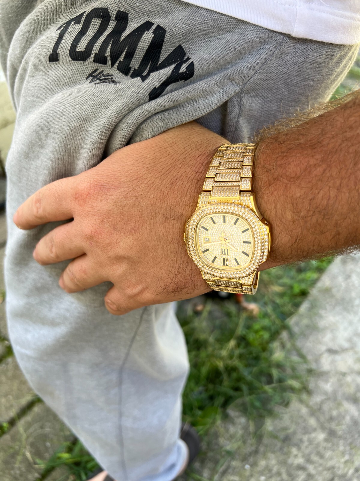 Real Mens Watch Fully Iced Gold Over Stainless Steel Bust Down Out 41mm Hip Hop