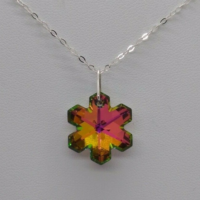 M/W Sterling Silver Swarovski Crystal Vitrail Medium Snowflake 6704 Necklace
