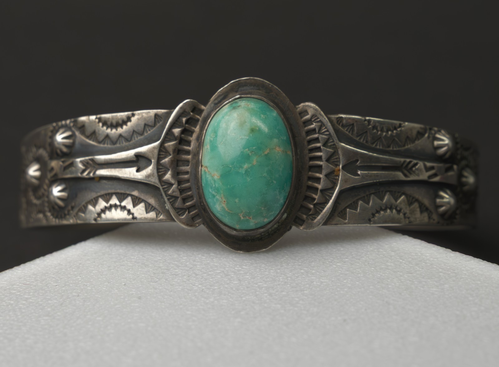 Old Fred Harvey Era Navajo Turquoise Early Silver Cuff Bracelet