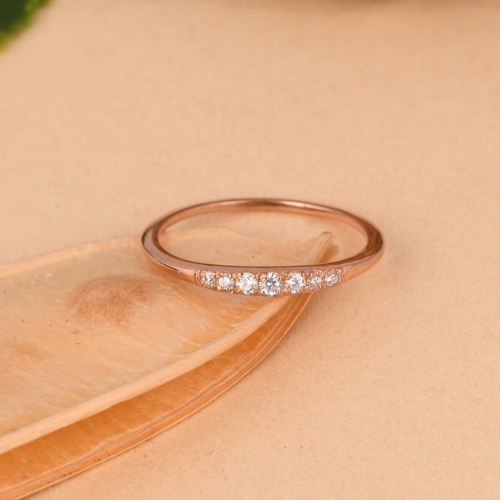 Pure 14k Rose Gold Band Ring With VSSI Certified Diamond Engagement Ring For Her