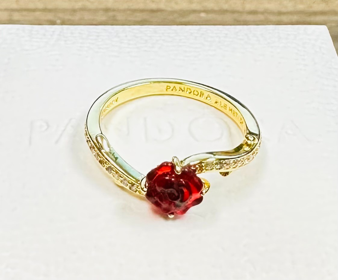 Pandora 14k Gold Plated Beauty and The Beast Enchanted Rose Ring 163984C01 +BOX