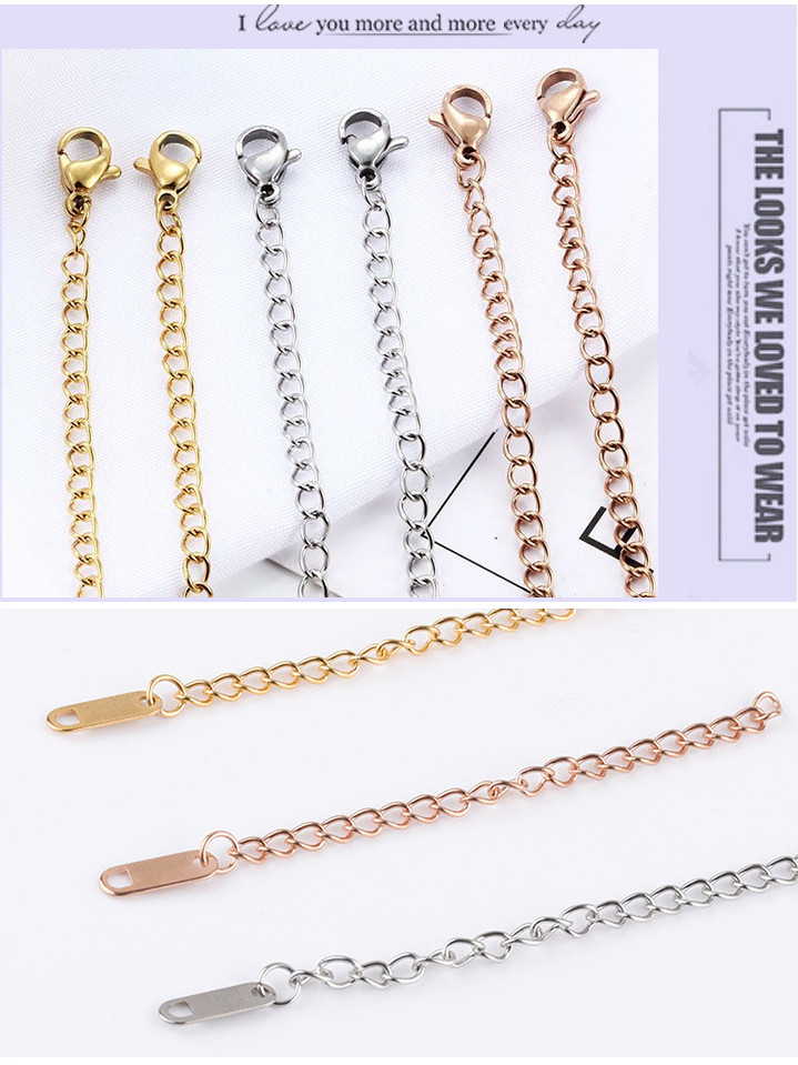 2Pcs Stainless Steel Necklace Bracelet Lobster Extenders Chain Jewelry Findings
