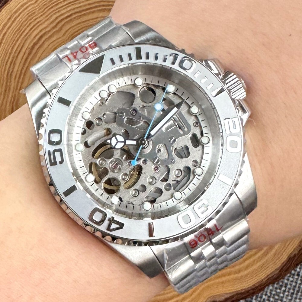 40mm Sterile Luminous Skeleton Dial NH70A Automatic Mens Watch Sapphire Glass