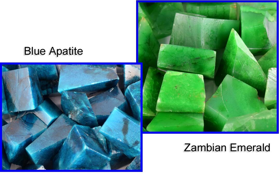 Natural 2000 Carat Blue Apatite & Zambian Emerald Gemstone Polished Rough Lot