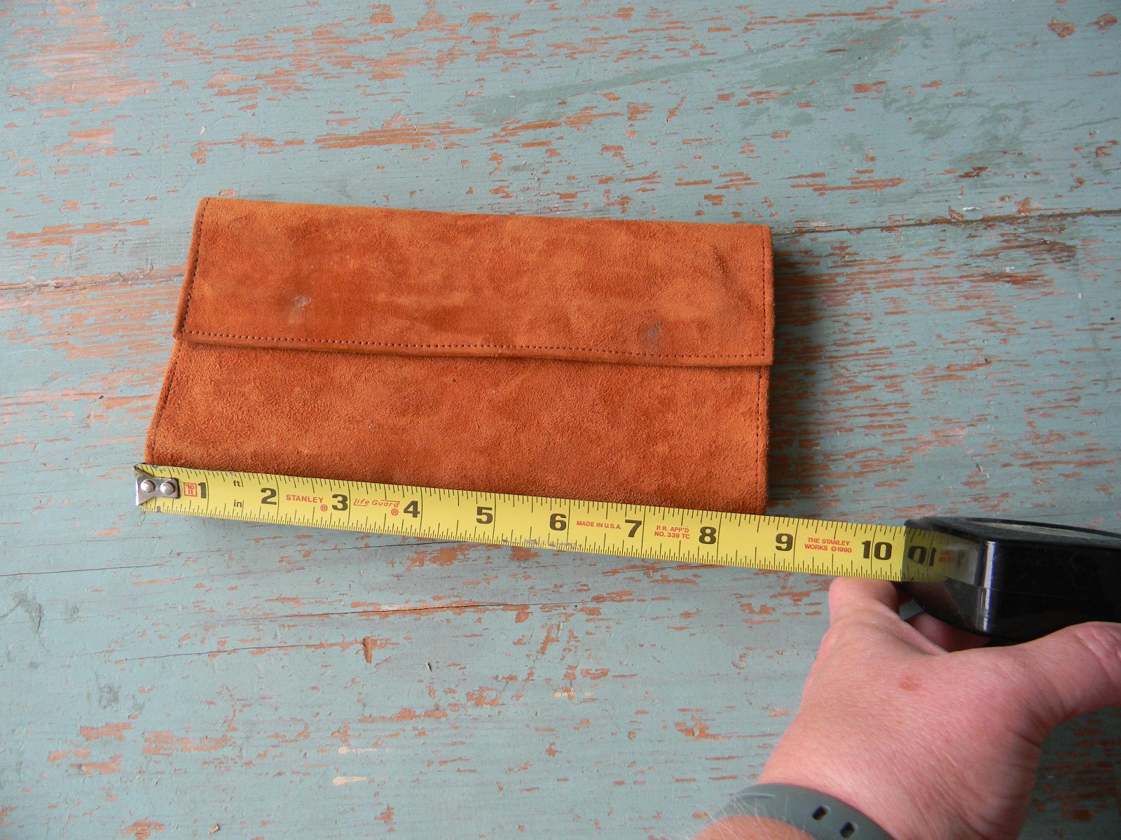 VINTAGE GENUINE SUEDE/LEATHER ORANGE/TAN JEWELRY ROLL TRAVEL ORGANIZER
