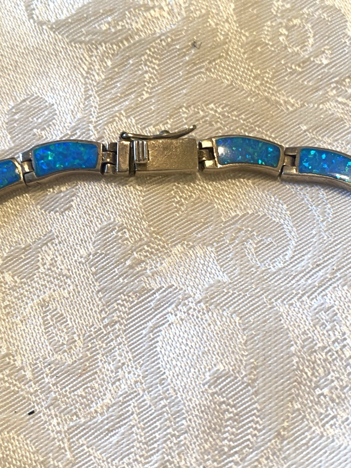 Sterling Silver 925 Fire Rainbow Blue Opal Necklace Southwestern