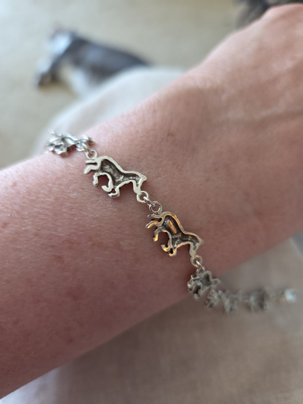 925 Sterling Silver Running Zebras Animal Link Bracelet 7.5″ 9.48gr