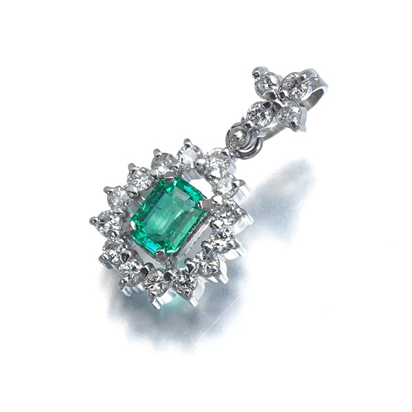 Emerald 0.22ct Diamond 0.23ct Classic Pendant 900 Platinum
