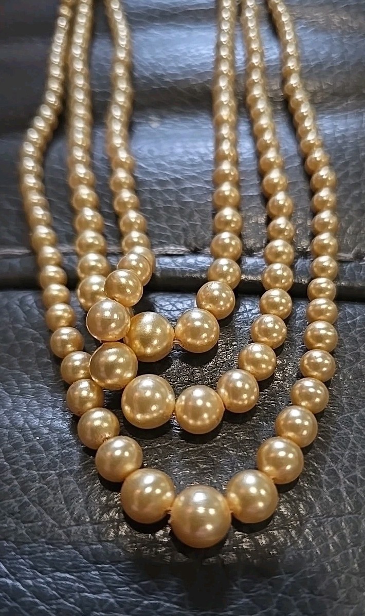 VNTG Sterling Clasp Triple Strain Pearl Necklace With Cultured Pearls 9 In Long