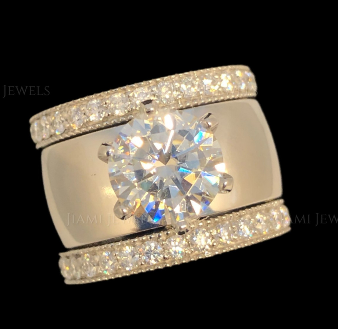 5Ct GRA Moissanite Bridal Trio Ring Set Wide Band 925 Silver White Gold Finish