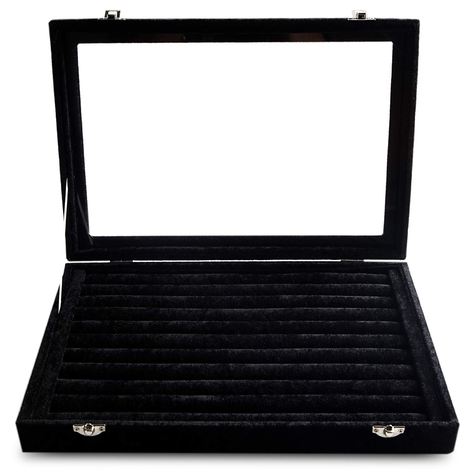 Rings/Earrings Organizer Tray with Clear Lid 10 Slots Velvet Drawer Insert Je…