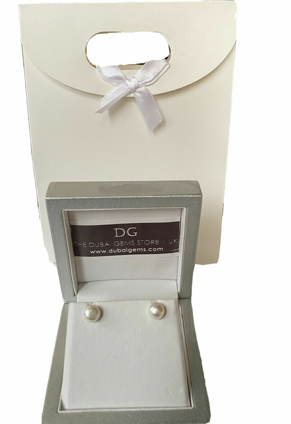 White Gold Finish Mother of Pearl Stud Earrings Set – Gift Box & Bag Included